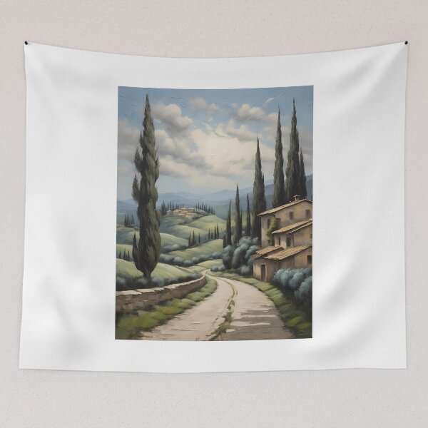 Item preview, A hilly landscape with a country house in Tuscany, vintage oil painting designed and sold by CreativeSparkzz.