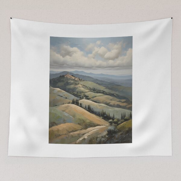 Item preview, A hilly landscape with a village in Tuscany, vintage oil painting designed and sold by CreativeSparkzz.