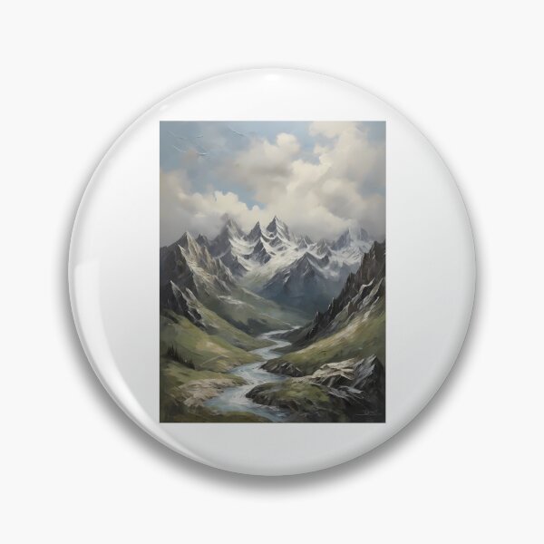 Item preview, A snowy mountain landscape and a raging river, vintage oil painting designed and sold by CreativeSparkzz.