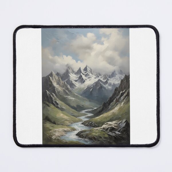 Item preview, A snowy mountain landscape and a raging river, vintage oil painting designed and sold by CreativeSparkzz.