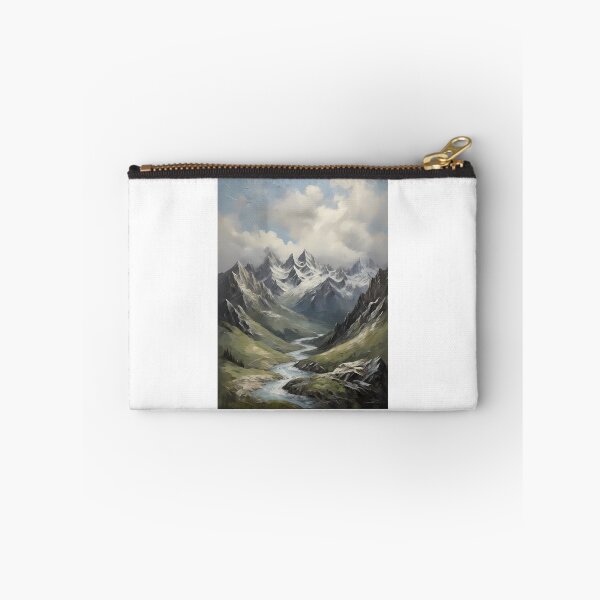 Item preview, A snowy mountain landscape and a raging river, vintage oil painting designed and sold by CreativeSparkzz.
