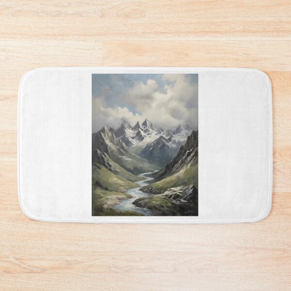 Item preview, A snowy mountain landscape and a raging river, vintage oil painting designed and sold by CreativeSparkzz.