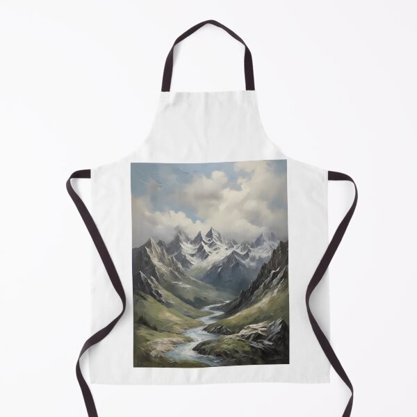 Item preview, A snowy mountain landscape and a raging river, vintage oil painting designed and sold by CreativeSparkzz.