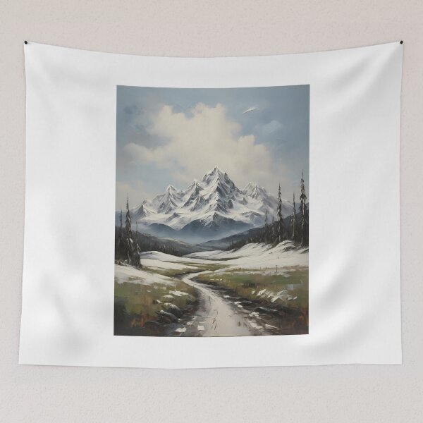 Item preview, A snow capped mountain, vintage oil painting designed and sold by CreativeSparkzz.