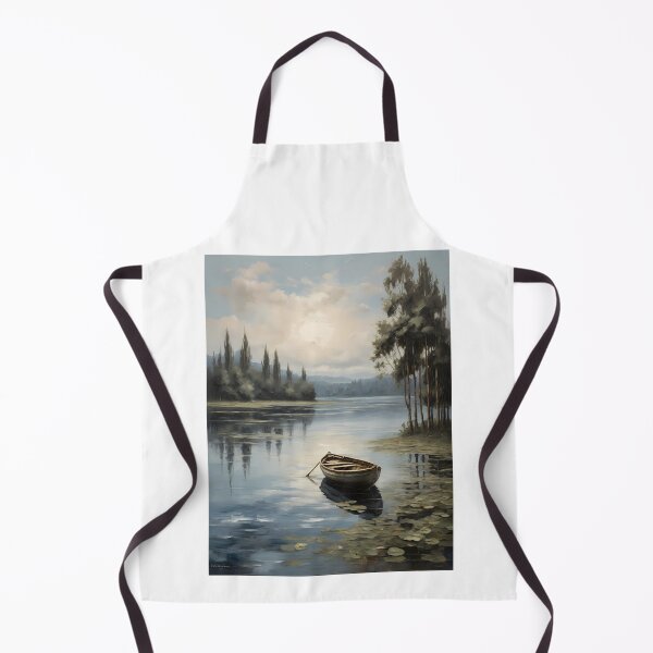 Item preview, A lonely rowing boat on a beautiful lake with water lilies, vintage oil painting designed and sold by CreativeSparkzz.