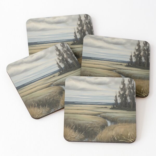 Item preview, A small stream runs through fields and meadows, vintage oil painting designed and sold by CreativeSparkzz.