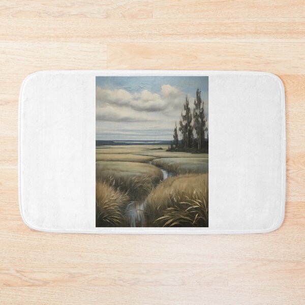 Item preview, A small stream runs through fields and meadows, vintage oil painting designed and sold by CreativeSparkzz.