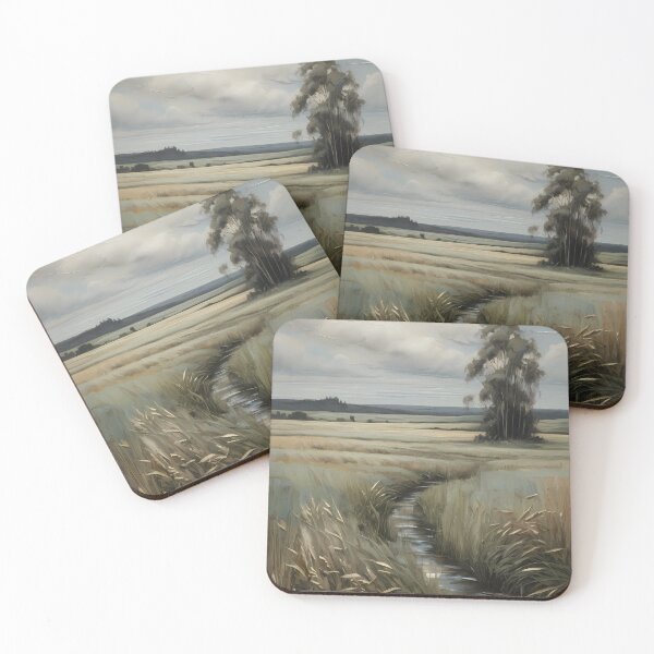 Item preview, A small stream runs through fields and meadows, vintage oil painting designed and sold by CreativeSparkzz.