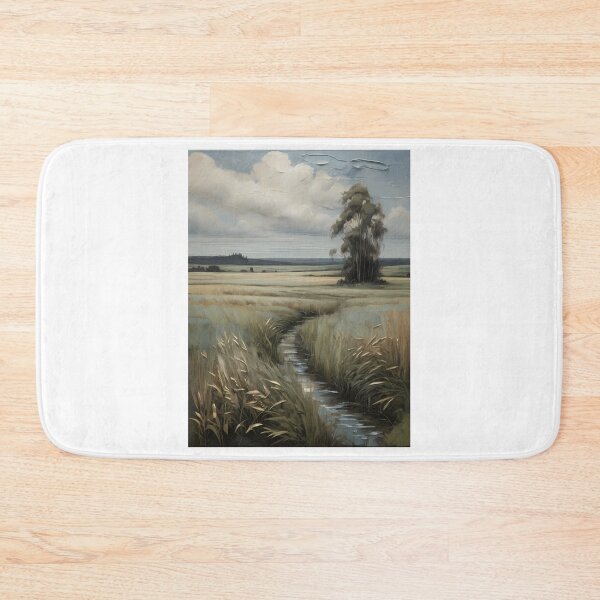Item preview, A small stream runs through fields and meadows, vintage oil painting designed and sold by CreativeSparkzz.