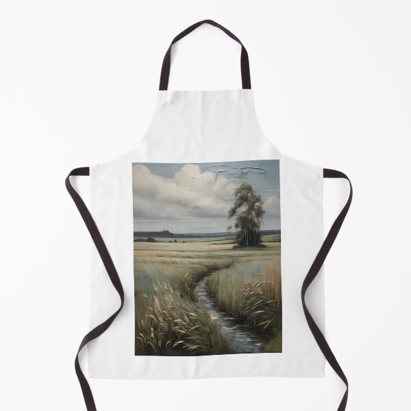 Item preview, A small stream runs through fields and meadows, vintage oil painting designed and sold by CreativeSparkzz.