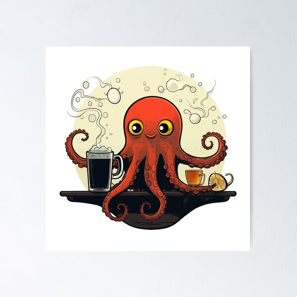 Item preview, Cute Funny Cartoon Retro Coffee Octopus designed and sold by JayCally.