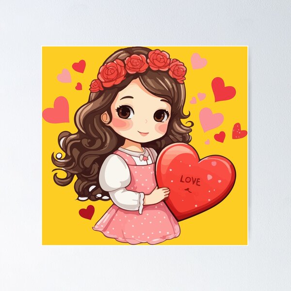 Item preview, Girl with hearts blushing designed and sold by StickerLab4.