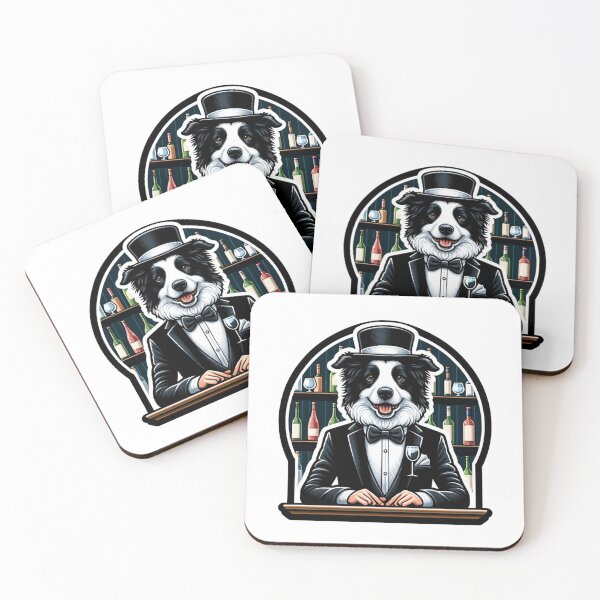 Item preview, Fancy Border Collie Bartender mixing drinks designed and sold by BrinaandPops.