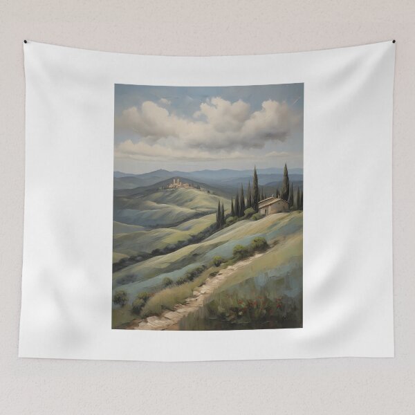 Item preview, A hilly landscape with a country house in Tuscany, vintage oil painting designed and sold by CreativeSparkzz.