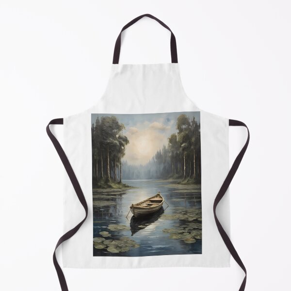 Item preview, A lonely rowing boat on a beautiful lake with water lilies, vintage oil painting designed and sold by CreativeSparkzz.