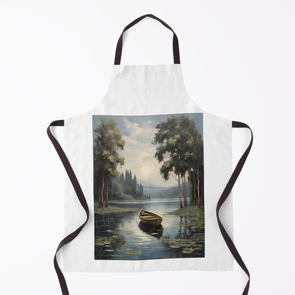Item preview, A lonely rowing boat on a beautiful lake with water lilies, vintage oil painting designed and sold by CreativeSparkzz.
