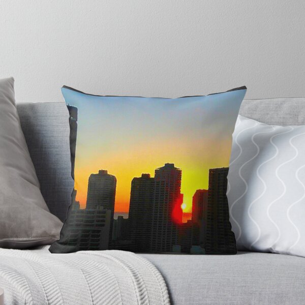Sunset over the Waikiki Ala Wai Harbor area Throw Pillow