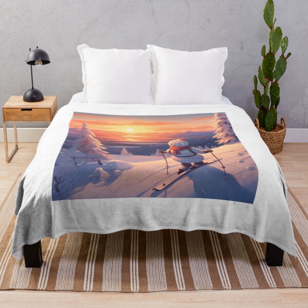 Item preview, Winter Sunset Skiing Adventure with Snowman designed and sold by Shirtastically.