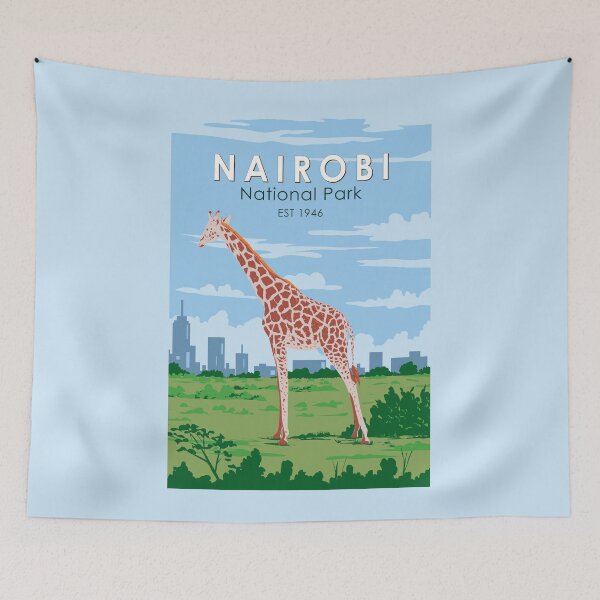 Item preview, Nairobi National Park Giraffe Travel Art Vintage designed and sold by KrisSidDesigns.