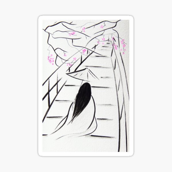 Item preview, Girl in Kimono with Parasol on Bridge | Japan Cherry Blossoms   designed and sold by AngelaMarieArt.