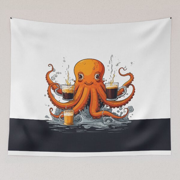 Item preview, Cute Funny Orange Cartoon Retro Coffee Octopus designed and sold by JayCally.