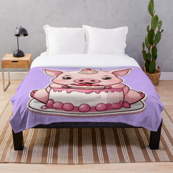 Artikelvorschau, Kawaii Schwein, das Kuchen isst entworfen und verkauft von BeagleDesigns.