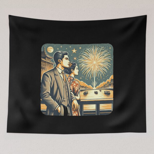 Item preview, "Starry Night Serenade - Fireworks Over the River" designed and sold by ChromaticBlend.