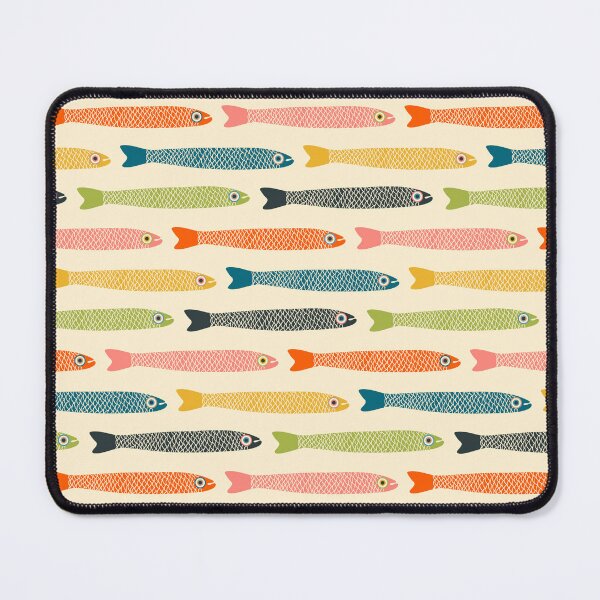 Item preview, ANCHOVIES Bright Graphic Fun Groovy Fish in Vintage Orange Yellow Pink Blue Green Charcoal on Cream - Horizontal Layout - UnBlink Studio by Jackie Tahara designed and sold by Jackie Tahara of UnBlink Studio.