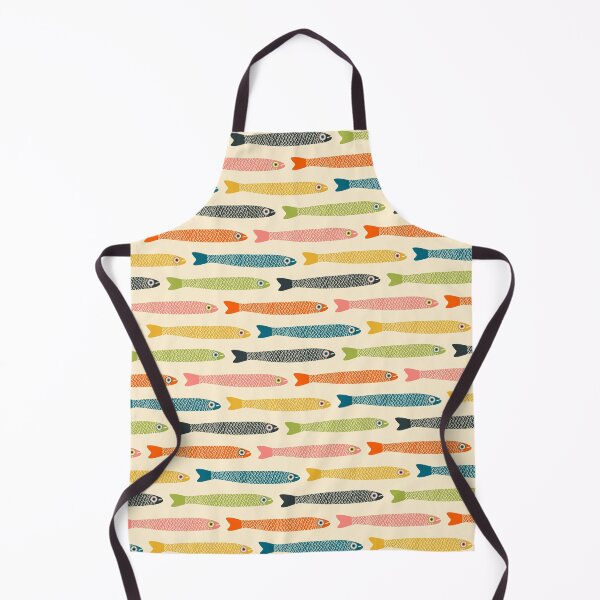 Item preview, ANCHOVIES Bright Graphic Fun Groovy Fish in Vintage Orange Yellow Pink Blue Green Charcoal on Cream - Horizontal Layout - UnBlink Studio by Jackie Tahara designed and sold by Jackie Tahara of UnBlink Studio.