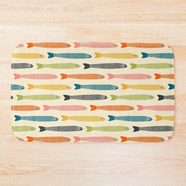 Item preview, ANCHOVIES Bright Graphic Fun Groovy Fish in Vintage Orange Yellow Pink Blue Green Charcoal on Cream - Horizontal Layout - UnBlink Studio by Jackie Tahara designed and sold by Jackie Tahara of UnBlink Studio.