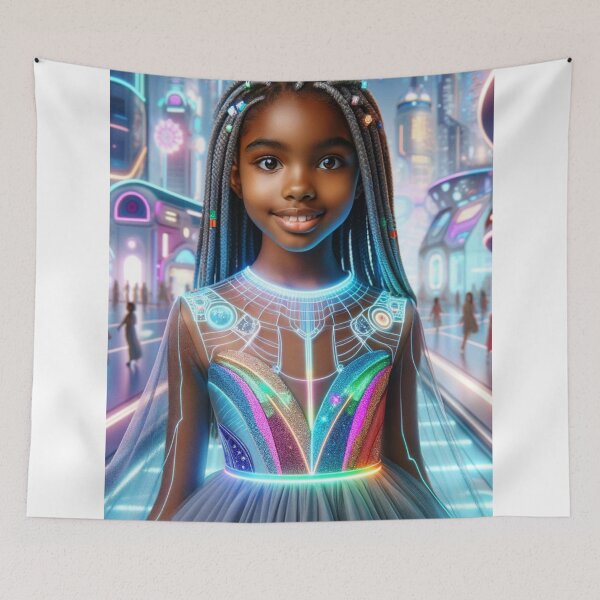 Item preview, Futuristic Portrait African American Girl In A Pretty Dress designed and sold by mymagicstoreus.