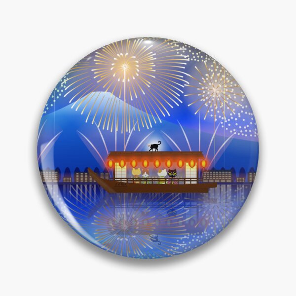 Item preview, Cats Delighting in Fireworks Aboard a Houseboat designed and sold by edo-neko.