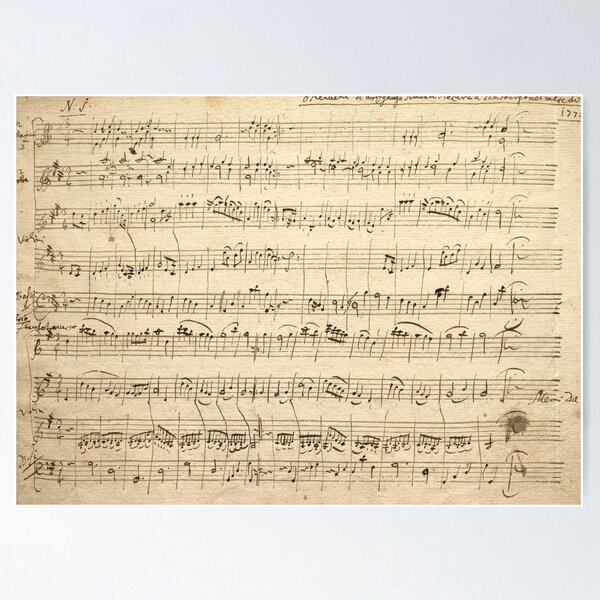 Vista previa del artículo con la obra «Partitura de Wolfgang Amadeus Mozart», diseñado y vendido por Theatre Geek.