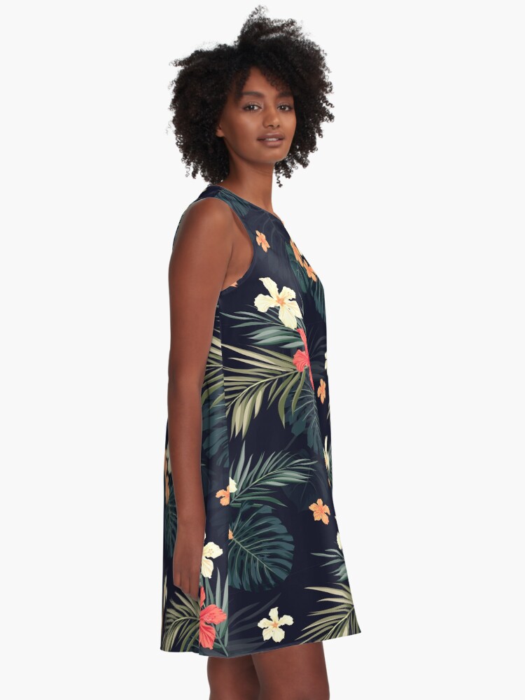 Alternate view of Dark tropical flowers A-Line Dress