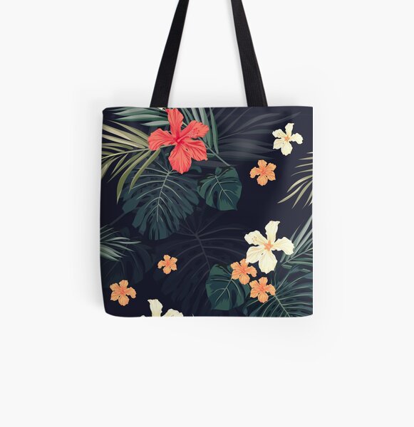 Dark tropical flowers All Over Print Tote Bag