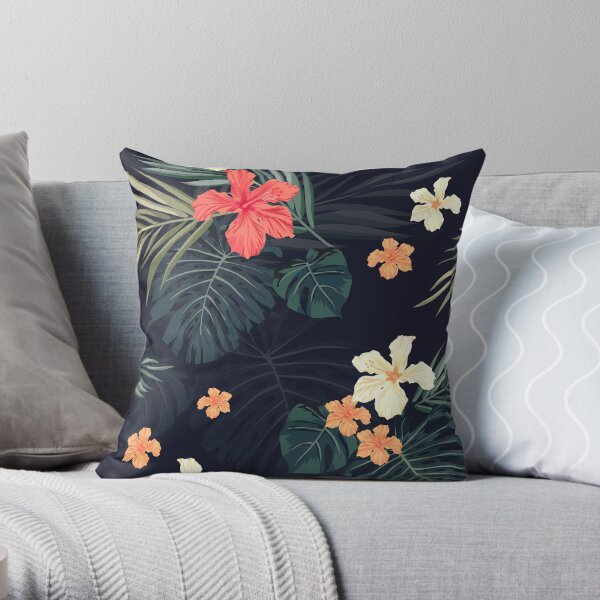 Dark tropical flowers Throw Pillow