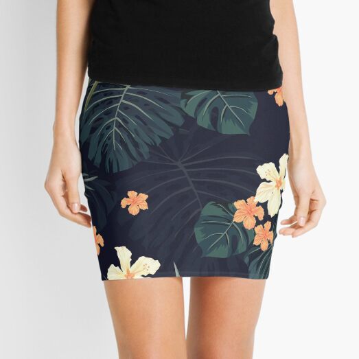 Dark tropical flowers Mini Skirt
