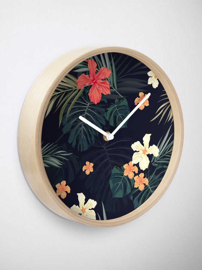 Imagen 1 de 4, Reloj con la obra Flores tropicales oscuras, diseñada y vendida por MrFreddie.
