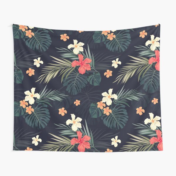 Dark tropical flowers Tapestry