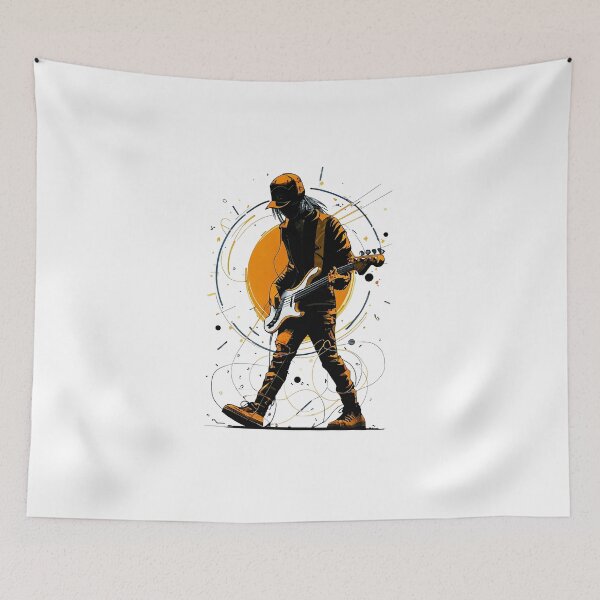 Item preview, Modern Minimalist Punk Bassist - Sunset Silhouette designed and sold by Pro AguiZoul Art.