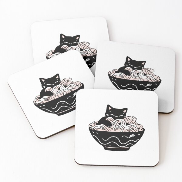 Item preview, Kawaii black cat in a bowl full of noodles designed and sold by PandaKunst.