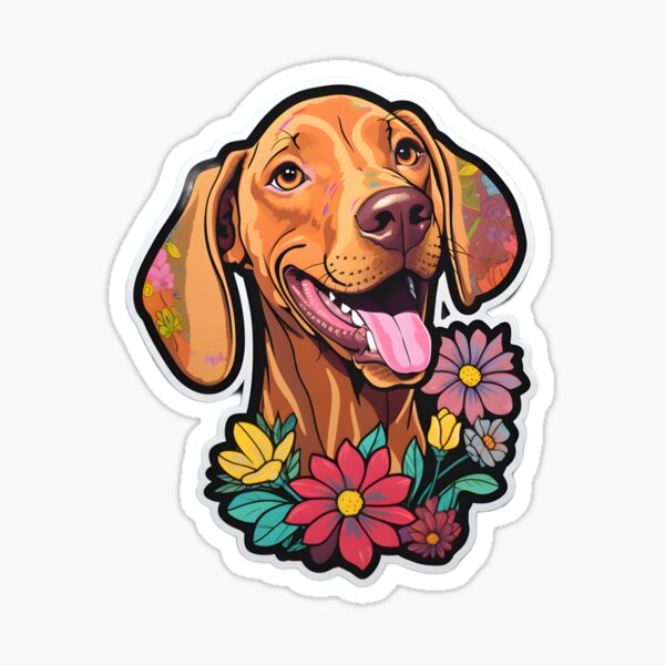 Vista previa del artículo con la obra «Vizsla In Flowers», diseñado y vendido por CUTEDOGGIEZ.
