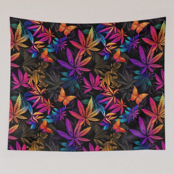 Item preview, Rainbow Butterflies and Cannabis Weed Leaves Seamless Pattern designed and sold by MedicatedMedusa.