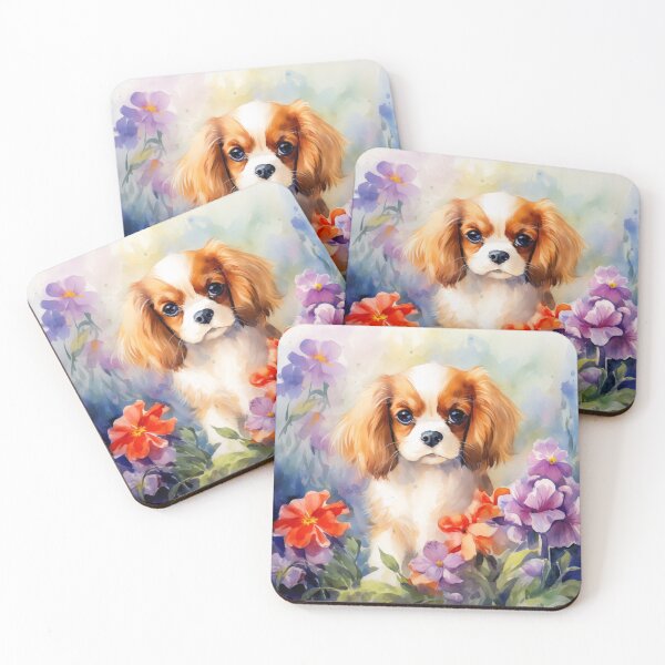 Artikelvorschau, Mad Cavalier King Charles Spaniel Welpe im Blumengarten entworfen und verkauft von Samuelsboro.