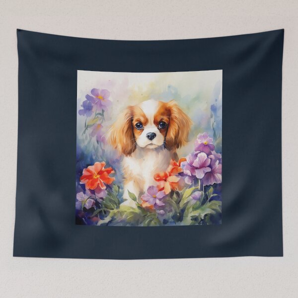 Item preview, Mad Cavalier King Charles Spaniel Cachorro en el jardín de flores designed and sold by Samuelsboro.