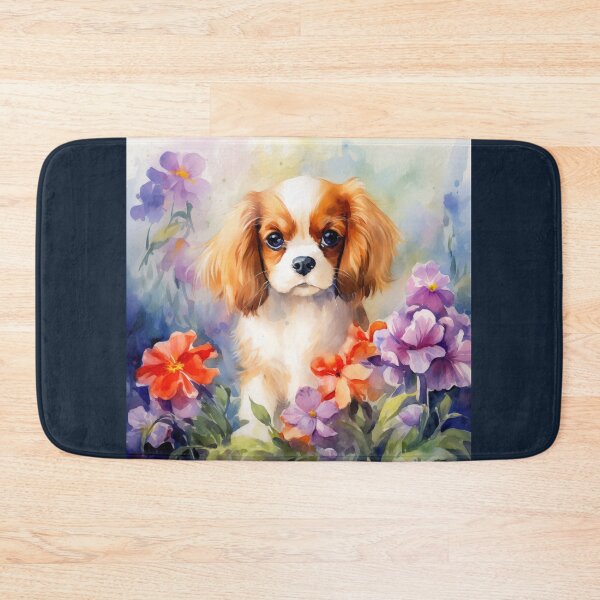 Item preview, Mad Cavalier King Charles Spaniel Puppy in Flower Garden designed and sold by Samuelsboro.