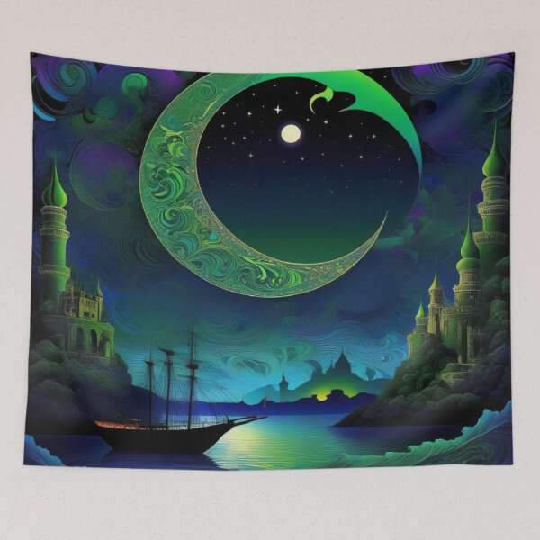 Item preview, Boat On a Lake Fantasy Art With Castles designed and sold by TheDarkWardrobe.