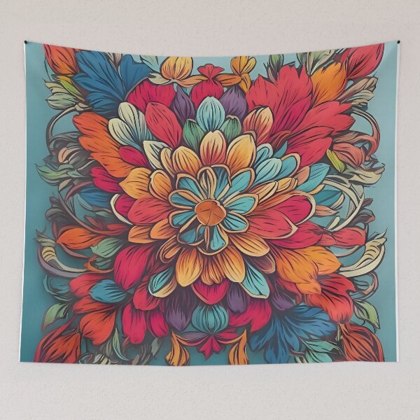 Item preview, A colorful flower on a blue background designed and sold by johndesign88.