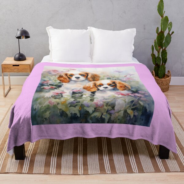Item preview, Cavalier King Charles Spaniel Puppies in a Flower Garden (Watercolor Design 2) designed and sold by Samuelsboro.