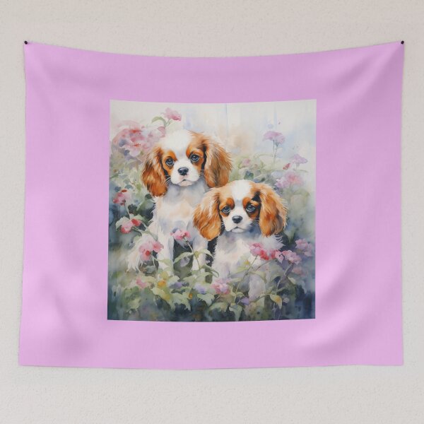 Item preview, Cavalier King Charles Spaniel Puppies in a Flower Garden (Watercolor Design 2) designed and sold by Samuelsboro.